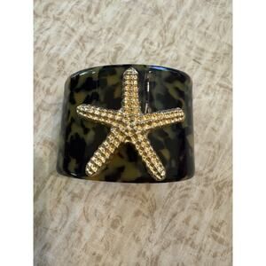 Gold Starfish Embellished Tortoise Shell Cuff Bracelet